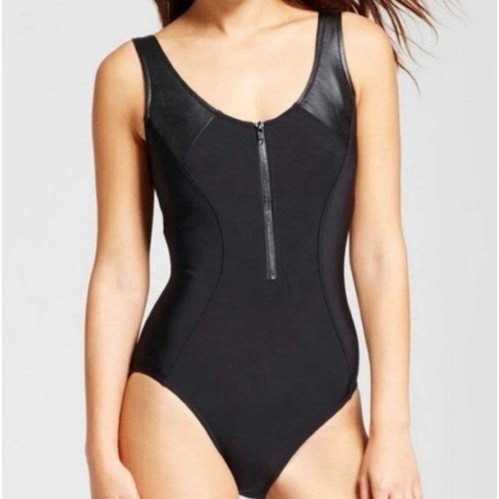 Swimsuit Black Zipper Zip-Up Zip Front Small 4/6